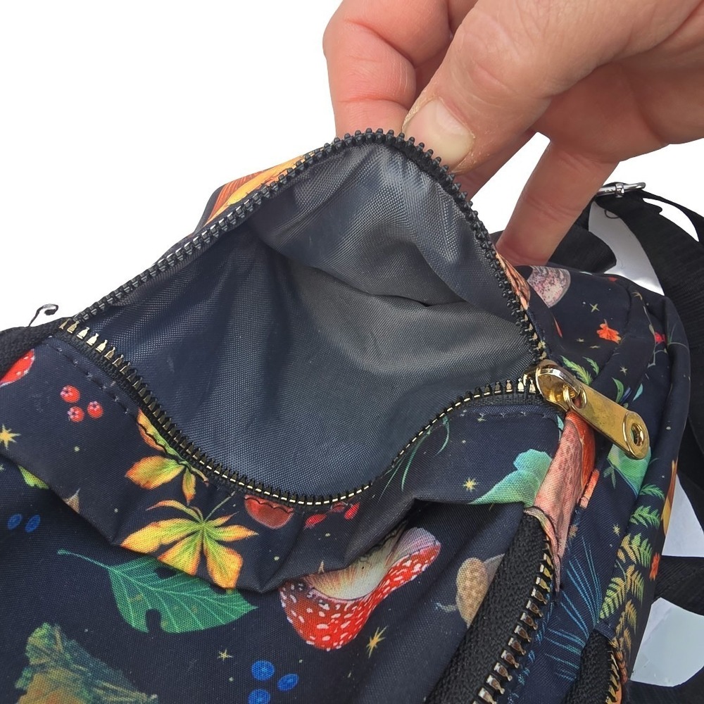 JINGPIN MUSHROOM PRINT SLING CROSSBODY BAG ZIP NYLON WOMENS - Picture 8 of 8